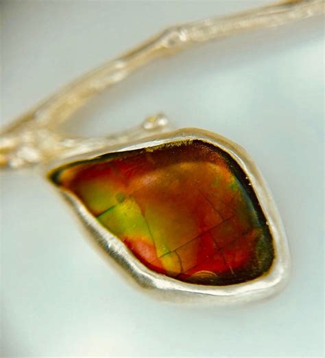 Ammolite Necklace Nature Pendant, Rare Ammolite Shell Necklace, Red ...