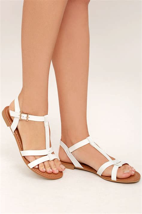 Cute White Flat Sandals - Strappy White Sandals - Vegan Leather Sandals ...