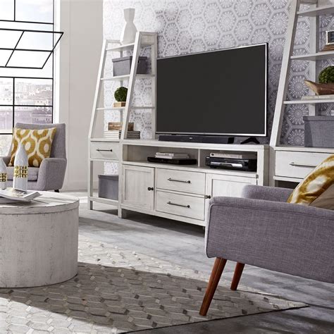 Liberty Modern Farmhouse 66" Entertainment Center with Piers in White - TV Stands