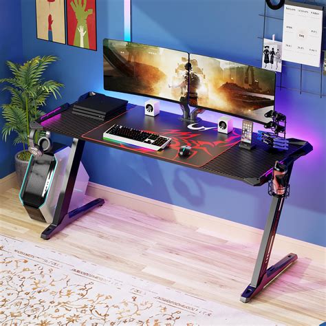 EUREKA ERGONOMIC Z60 Gaming Desk 60'' Z Shaped Large PC Computer Gaming Desks Tables with RGB ...