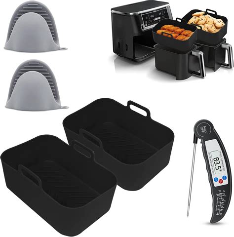 Ninja Air Fryer Accessories, 5PCS Silicone Air Fryer Liner with Digital Thermometer/Silicone ...