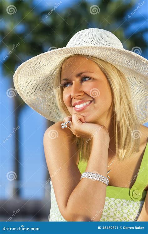 Beautiful Woman Girl Wearing Sun Hat Stock Image - Image of hair, blond: 48489871