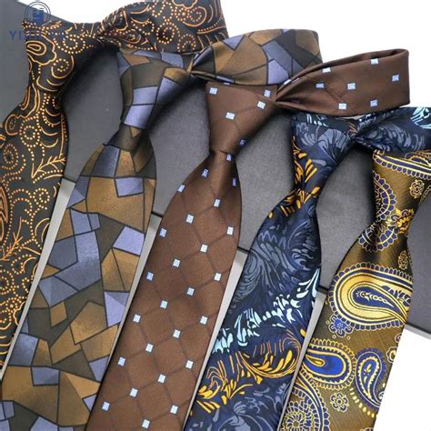 Fashion Mens Tie 8CM Brown Silk Neckwear Floral Dot Jacquard Woven ...