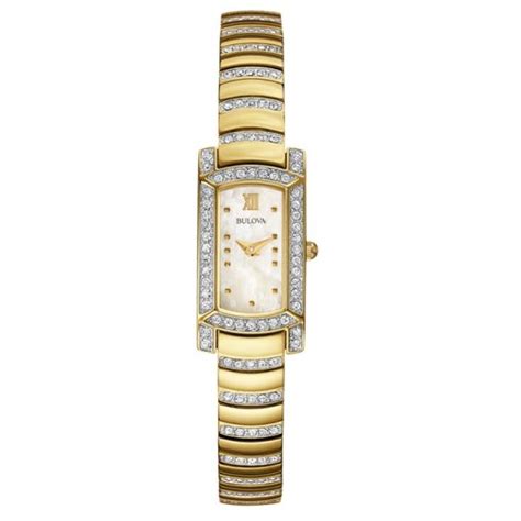 Women's Bulova Watch Rectangular, Crystal Stones, Stainless Steel