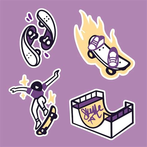 Premium Vector | Stickers with strokes on the theme of skateboarding ...