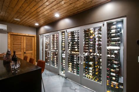 Basement contemporary wine cellar & tasting room