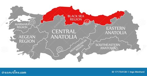 Black Sea Region Red Highlighted in Map of Turkey Stock Illustration ...