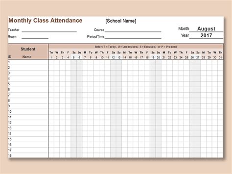 EXCEL of Monthly Class Attendance Tracking.xlsx | WPS Free Templates