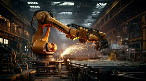 metallic robot arm in modern steel factory 32943220 Stock Photo at Vecteezy