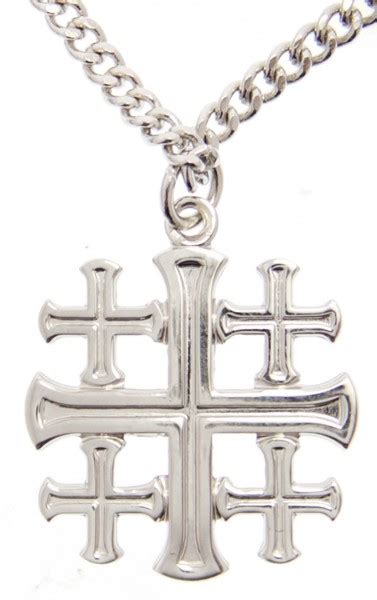 Men's High Polish Jerusalem Cross Pendant with Chain