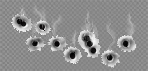 Metal Holes from Gun Bullet Shots with Smoke Effect. Realistic Gunshot Cracks in Steel Target ...