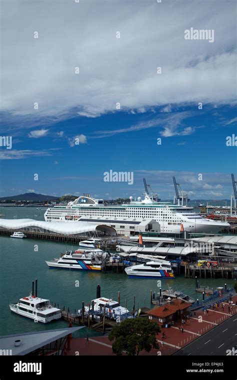 Cruise ship and Auckland Ferry Terminal, Auckland waterfront, North Island, New Zealand Stock ...