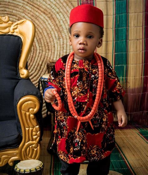 African Kids Attire for 1st Birthday. Igbo Boys Outfits for Birthday With Beads. Red Isiagu ...