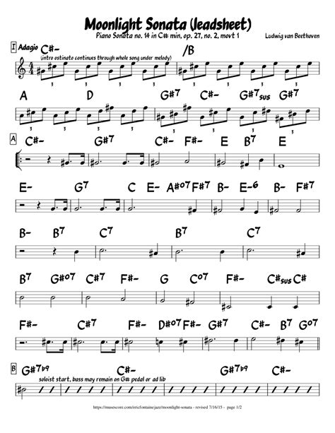 Moonlight Sonata (Jazz Lead Sheet) sheet music for Flute, Contrabass download free in PDF or MIDI