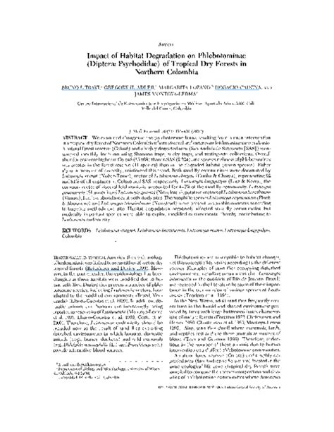 (PDF) Impact of Habitat Degradation on Phlebotominae (Diptera: Psychodidae) of Tropical Dry ...