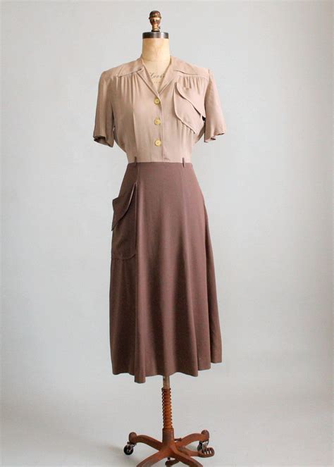 Vintage 1940s Two Toned Gabardine Day Dress - Raleigh Vintage