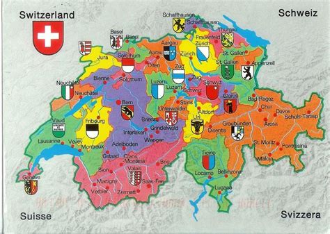 Switzerland Map Card | Swiss cantons, Switzerland cantons, Visit ...