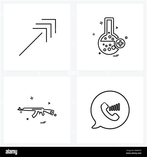 4 Universal Icons Pixel Perfect Symbols of arrow, military, right top, flask, machine gun Vector ...