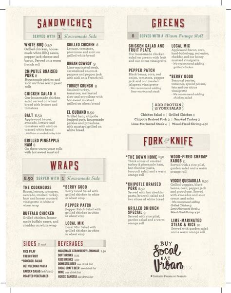 Menu of Urban Cookhouse in Huntsville, AL 35806