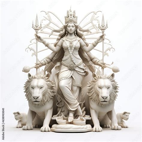 Goddess Durga idol for Durga Puja 2023, white background, Dussehra 2023, Indian Hindu religious ...