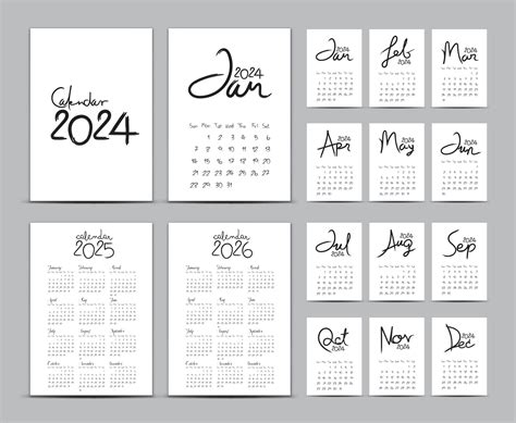 Desk calendar 2024 template set, Calendar 2025-2026, Lettering calendar ...