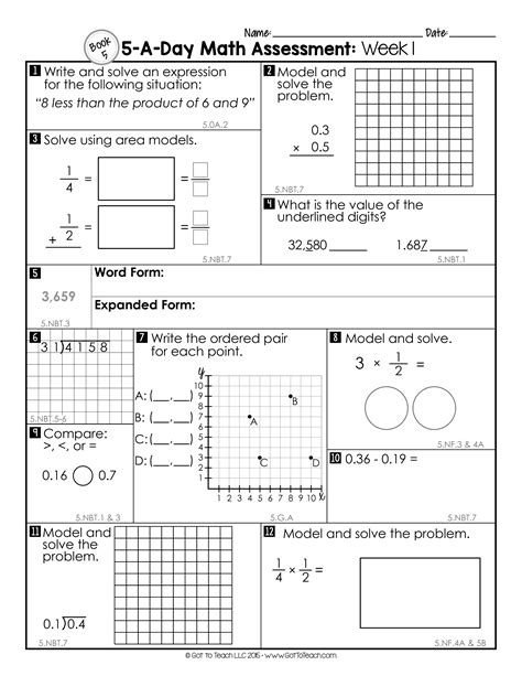 5th Grade Weekly Math Assessments • Teacher Thrive