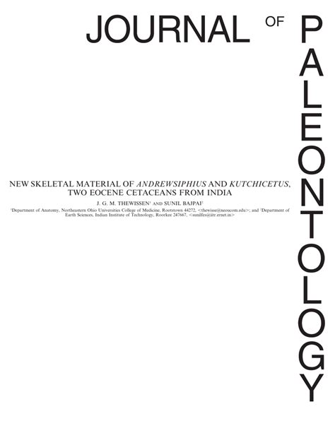 (PDF) New Skeletal Material of Andrewsiphius and Kutchicetus, Two Eocene Cetaceans from India