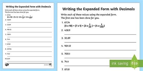 Writing Decimals In Expanded Form Worksheets - Worksheets Master