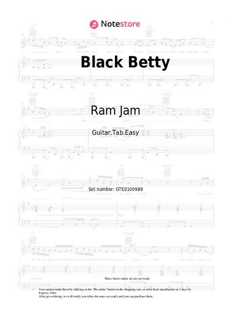 Ram Jam - Black Betty chords, guitar tabs on Note-Store.com | Guitar.Tab.Easy SKU GTE0100989