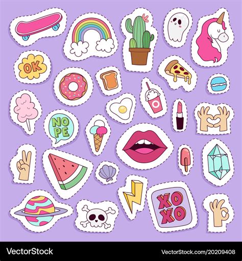 Girl fashion symbols stickers patches cute Vector Image