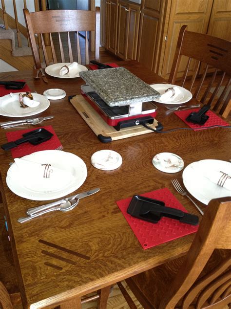 Raclette for 5 table set up | Fondue dinner, Raclette party, Table set up