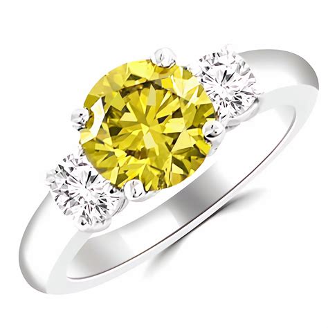 2 Carat Canary Yellow Diamond 3 Stone Engagement Ring