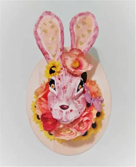 PAPER MACHE ART Sculpture Faux Taxidermy Wall Mounted Bunny Rabbit Animal Head $200.00 - PicClick