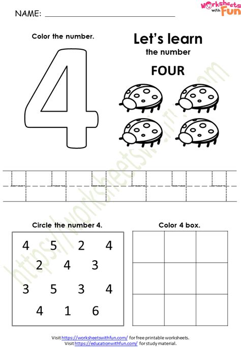 Mathematics - Preschool: Number 4 Worksheet | WWF