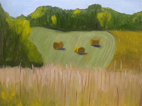 ArtStation - Three Hay Bales, oil on canvas 16x20 in