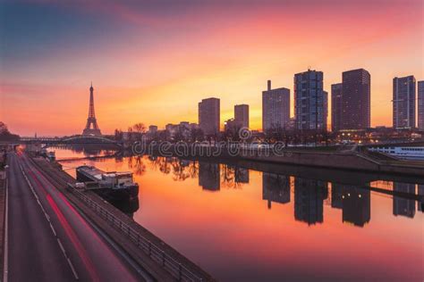 Paris Skyline At Sunrise, France Stock Photo - Image of monument ...