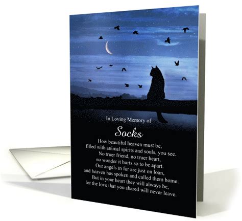 Cat Sympathy Condolences Custom Nam with Poem Cat Moon Birds card