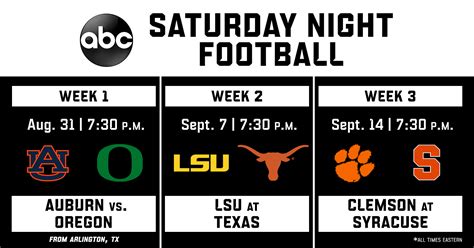 ABC’s Saturday Night Football First Three Week Slate Continues ESPN’s ...