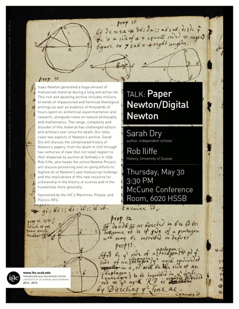 Paper Newton/Digital Newton - Interdisciplinary Humanities Center UCSB