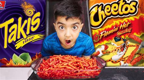 5 YEAR OLD ATTEMPTS FLAMIN HOT CHEETOS AND TAKIS FUEGO CHALLENGE! - YouTube