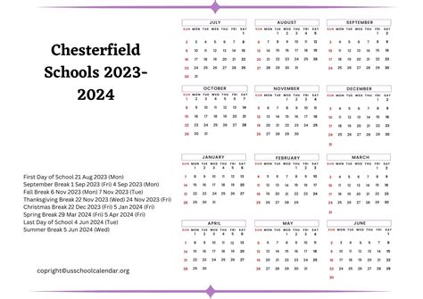 Chesterfield Schools Calendar with Holidays 2023-2024