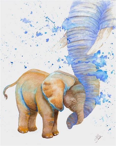 Watercolor Mother and Baby Elephant Glicee Print Unframed A - Etsy