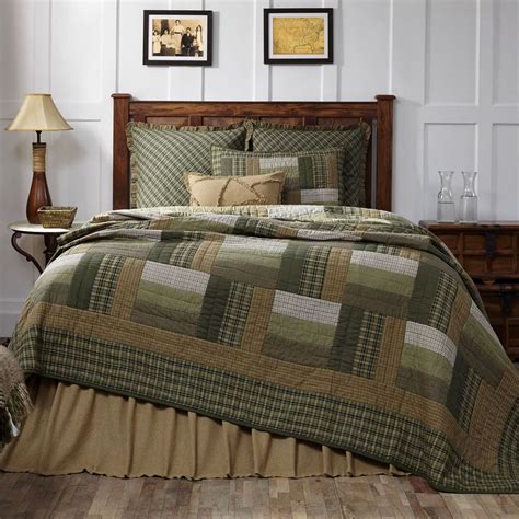 New Country Primitive MONTGOMERY Green Sage Brown Log Cabin Queen Quilt Set | Bed spreads, King ...