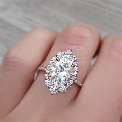 Oval Forever One™ Moissanite Engagement Ring with Diamond Halo + Pavé ...