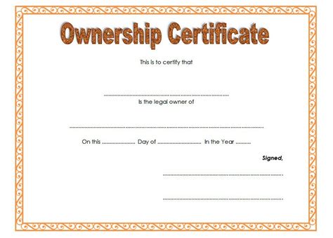 Certificate Of Ownership Template (3) - TEMPLATES EXAMPLE | TEMPLATES ...