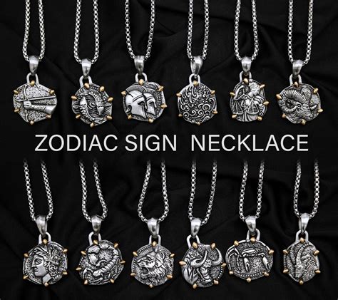 Silver Zodiac Necklace / Zodiac Sign Charm Horoscope / Men Women Chain ...