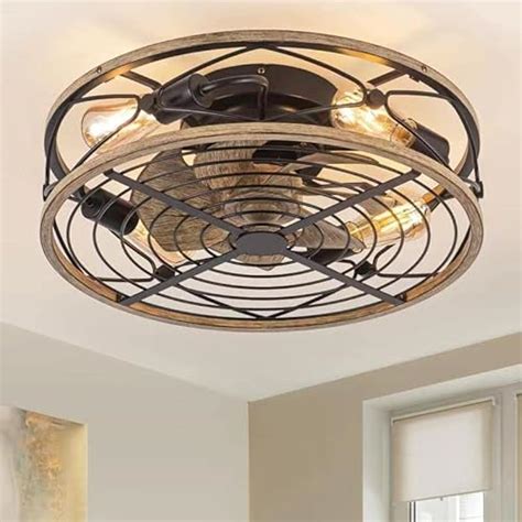 Caged Ceiling Fan with Lights Remote Control, MADSHNE 23” Black Modern Farmhouse Ceiling Fan ...