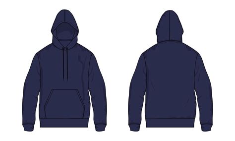 Long sleeve hoodie Vector illustration Navy color Template front and back views. 8166600 Vector ...