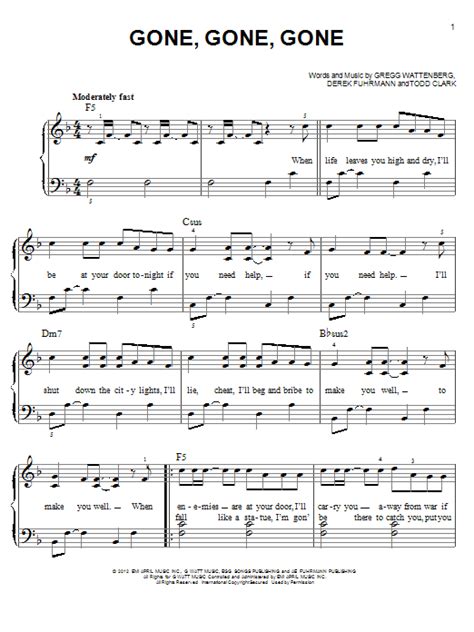 Gone, Gone, Gone sheet music by Phillip Phillips (Easy Piano – 150523)