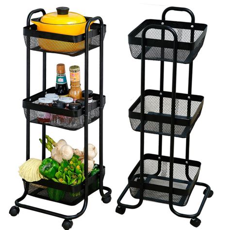 All in One Metal Rolling Utility Cart 3-Tier Metal Utility Rolling Cart Storage Multipurpose ...